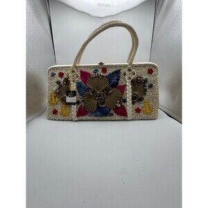 Vintage Caron Of Houston Nautical Raffia Purse NWT Highly Embellished  1960’s